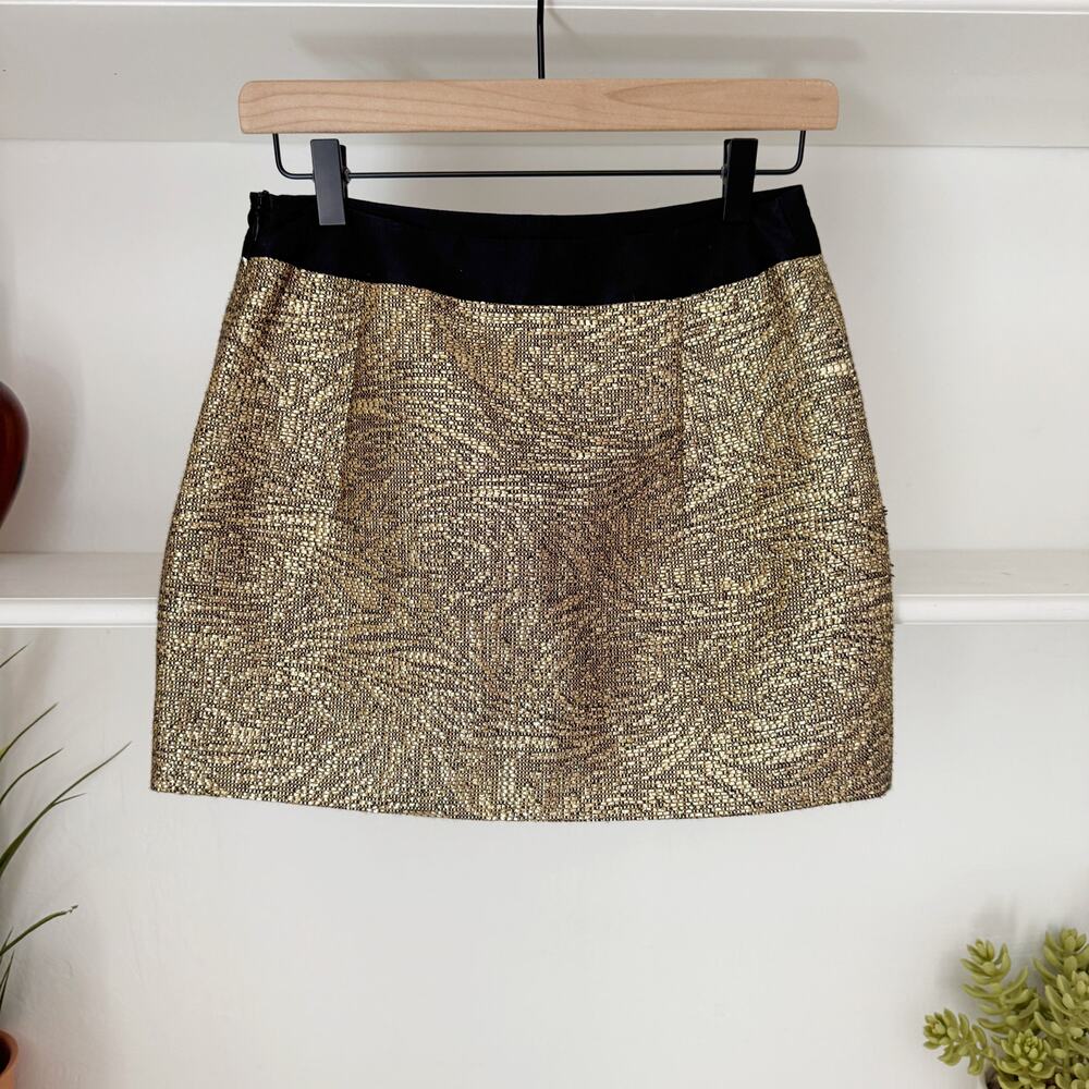 Milly Metallic Gold Woven Jacquard Silk Mini Skirt Size 2